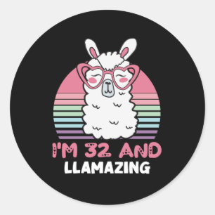 Sticker Rond Drôle Adorable Llama 32e cadeau d'anniversaire pou