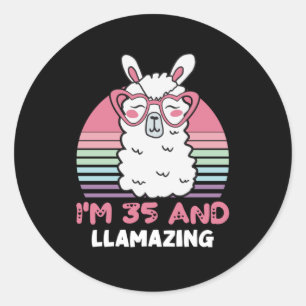 Sticker Rond Drôle Adorable Llama 35e Anniversaire Don Pour Fem