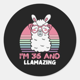Sticker Rond Drôle adorable Llama 36e cadeau d'anniversaire pou