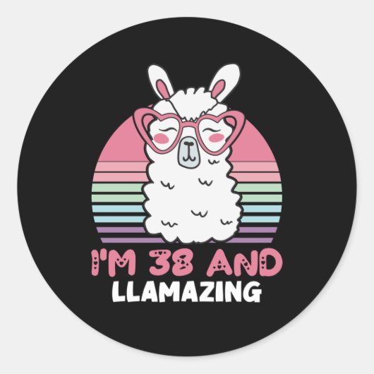 Sticker Rond Drôle Adorable Llama 38e Anniversaire Cadeau Pour (Devant)