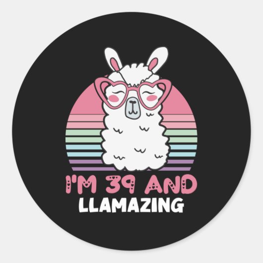 Sticker Rond Drôle Adorable Llama 39e Anniversaire Cadeau Pour (Devant)
