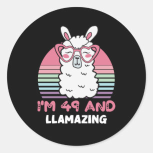 Sticker Rond Drôle Adorable Llama 49e Anniversaire Don Pour Fem