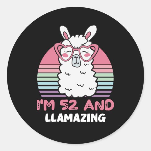 Sticker Rond Drôle Adorable Llama 52e Cadeau Anniversaire Pour (Devant)