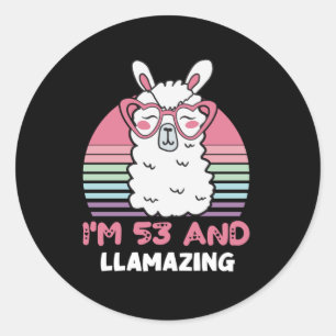 Sticker Rond Drôle Adorable Llama 53e Cadeau Anniversaire Pour 