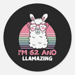 Sticker Rond Drôle Adorable Llama 62e Cadeau Anniversaire Pour 