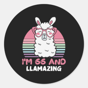 Sticker Rond Drôle Adorable Llama 66e Anniversaire Don Pour Fem