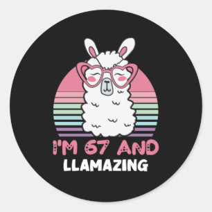 Sticker Rond Drôle Adorable Llama 67e Anniversaire Cadeau Pour 