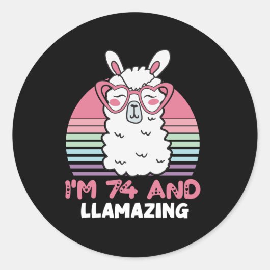 Sticker Rond Drôle Adorable Llama 74e Anniversaire Cadeau Pour (Devant)