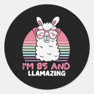 Sticker Rond Drôle Adorable Llama 85e Anniversaire Don Pour Fem