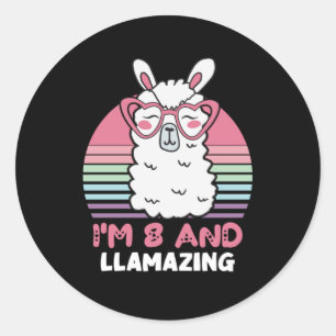 Sticker Rond Drôle adorable Llama 8e cadeau d'anniversaire pour