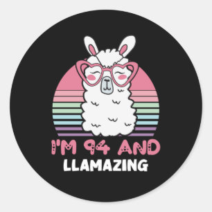 Sticker Rond Drôle Adorable Llama 94e cadeau d'anniversaire pou