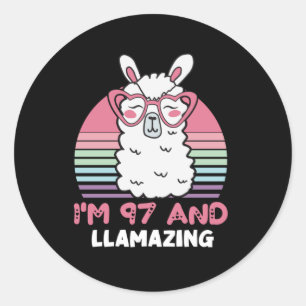 Sticker Rond Drôle Adorable Llama 97e Anniversaire Cadeau Pour 