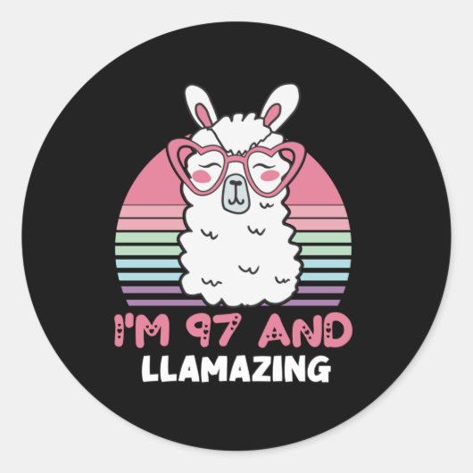 Sticker Rond Drôle Adorable Llama 97e Anniversaire Cadeau Pour (Devant)