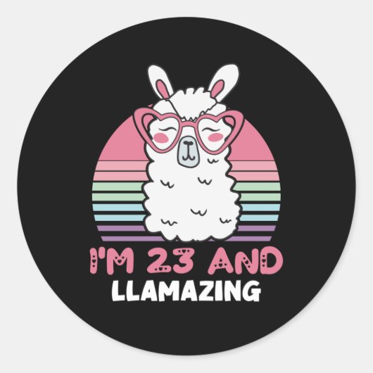Sticker Rond Drôle Adorable Llama Cadeau 23e Anniversaire Pour (Devant)