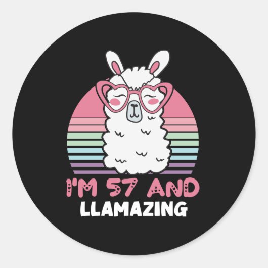 Sticker Rond Drôle Adorable Llama Cadeau 57e Anniversaire Pour (Devant)