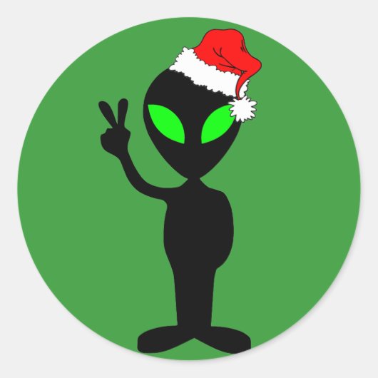 Sticker Rond Drôle alien de paix père Noël (Devant)
