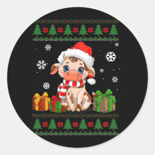 Sticker Rond drôle amoureux de la vache mignonne vache santa ch