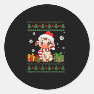 Sticker Rond drôle amoureux de la vache mignonne vache santa ch
