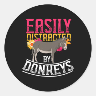 Sticker Rond Drôle Amoureux des animaux de ferme Donkey