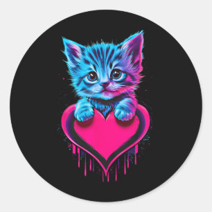 Sticker Rond Drôle Art Lumière Black Glitch Mignon Chat Chaton