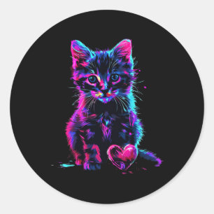 Sticker Rond Drôle Art Lumière noire Glitch Mignon Chat Chaton