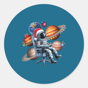 Sticker Rond Drôle Astronaute Noël Espace Lumières Chapeau de P