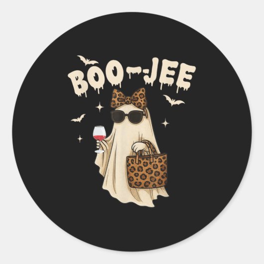 Sticker Rond Drôle Automne Halloween Ghost Boujee Boo Jee Soky (Devant)