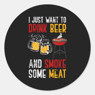 Sticker Rond Drôle Barbecue Chef Viande fumée Bière Boire Cadea