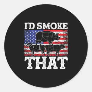 Sticker Rond Drôle Barbecue Id Fumer que Patriotic Grillmaster