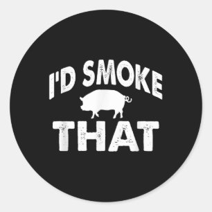 Sticker Rond Drôle Barbecue Tee Id Smoke That Pig Bbq Novelty
