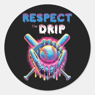 Sticker Rond Drôle Baseball Drip Glace Cream Déchirer Respect L