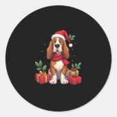 Sticker Rond Drôle Basset Hound Chien vêtements de Noël Santa H (Devant)