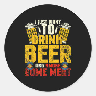 Sticker Rond Drôle Bière Chef Barbecue Boire Viande Fumée Gif L