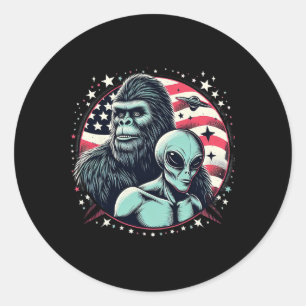 Sticker Rond Drôle Bigfoot Sasquatch Alien Amp Bigfoot Usa