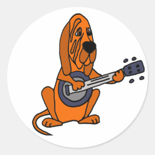 Sticker Rond Drôle Bloodhound Jouer Banjo
