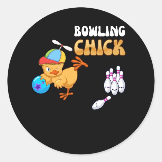 Sticker Rond Drôle Bowling Chick Sports Athlete mignonne Dames  (Devant)