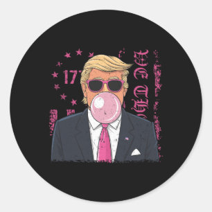 Sticker Rond Drôle Bubble Gum Trump Rétro Rose Drapeau Usa Patr