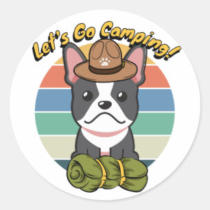 Sticker Rond Drôle bulldog français veut aller camper