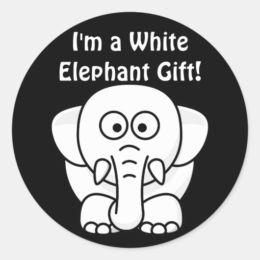 Sticker Rond Drôle cadeau de Noël : Vrai cadeau d'éléphant blan (Devant)