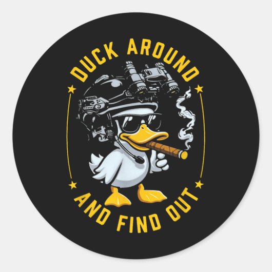Sticker Rond Drôle Canard Autour Et Découvrez (Devant)