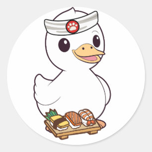 Sticker Rond Drôle canard est un chef sushi