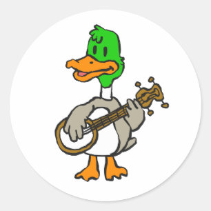 Sticker Rond Drôle canard jouant au banjo   choisir la couleur 