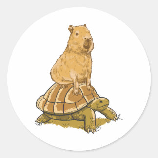 Sticker Rond Drôle Capybara Animal Turtle Cute Capybara