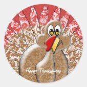 Sticker Rond Drôle Caricature Thanksgiving Turquie (Devant)