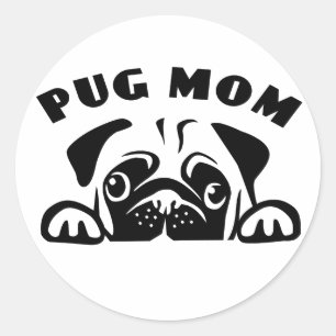 Sticker Rond Drôle Carlin Maman Cute Chien Coquelicot Caricatu