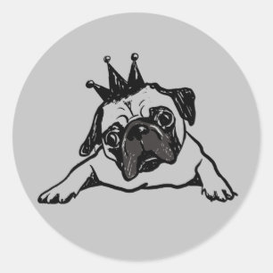 Sticker Rond Drôle Carlin roi chien reine