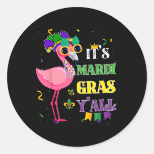 Sticker Rond Drôle Carnaval Idée cadeau Flamant rose Mardi Gras
