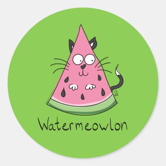 Sticker Rond Drôle Cartoon Chat Watermelon Enfants (Devant)