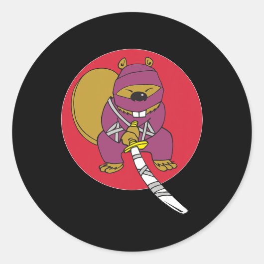 Sticker Rond Drôle Castor. Ninja Beaver (Devant)