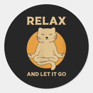 Sticker Rond Drôle Cat Graphic Yoga Zen méditation